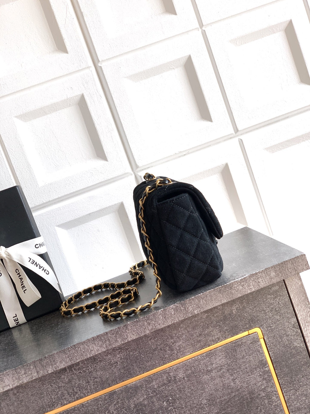 Chanel 26C Classic Flap Bag Black Suede with Matte Gold Hardware (Small 20cm)