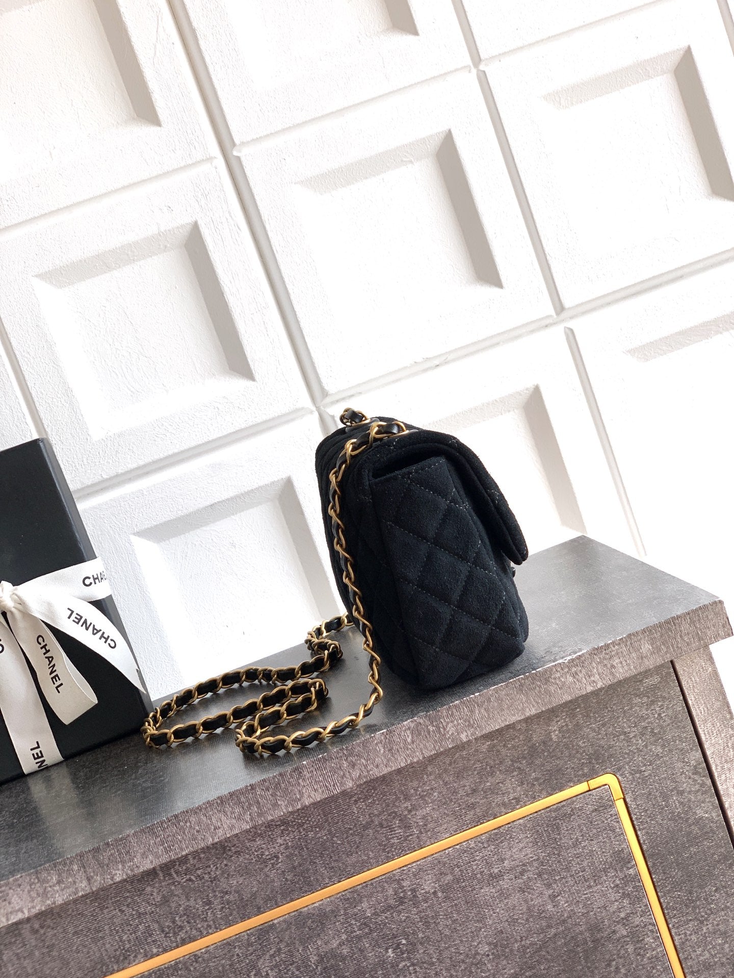 Chanel 26C Classic Flap Bag Black Suede with Matte Gold Hardware (Small 20cm)
