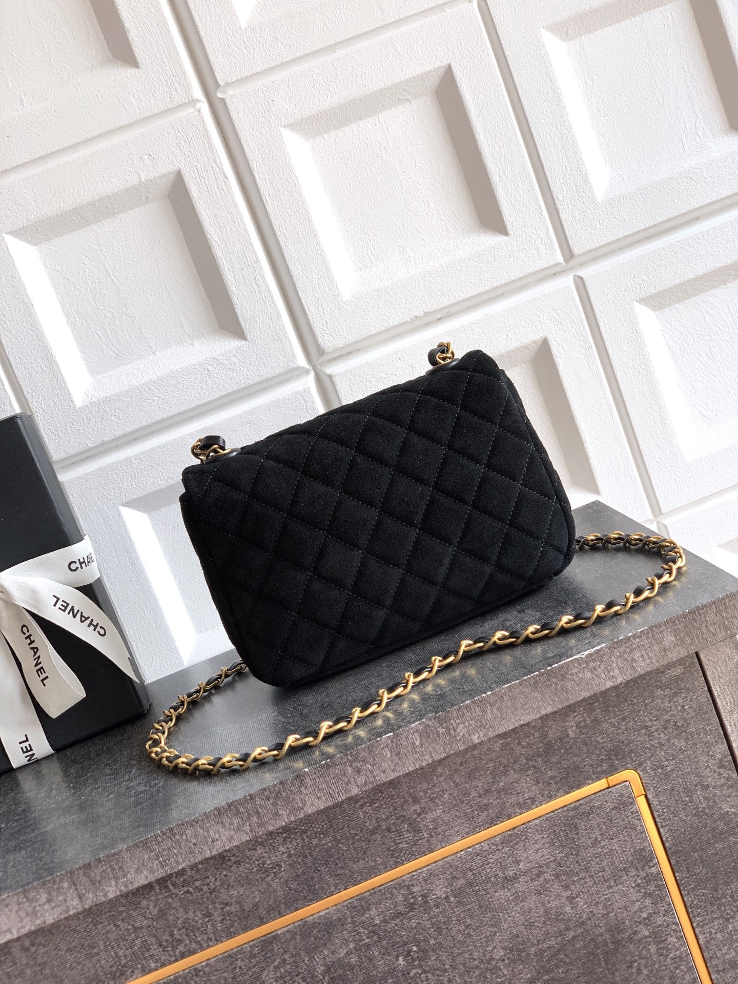 Chanel 26C Classic Flap Bag Black Suede with Matte Gold Hardware (Small 20cm)