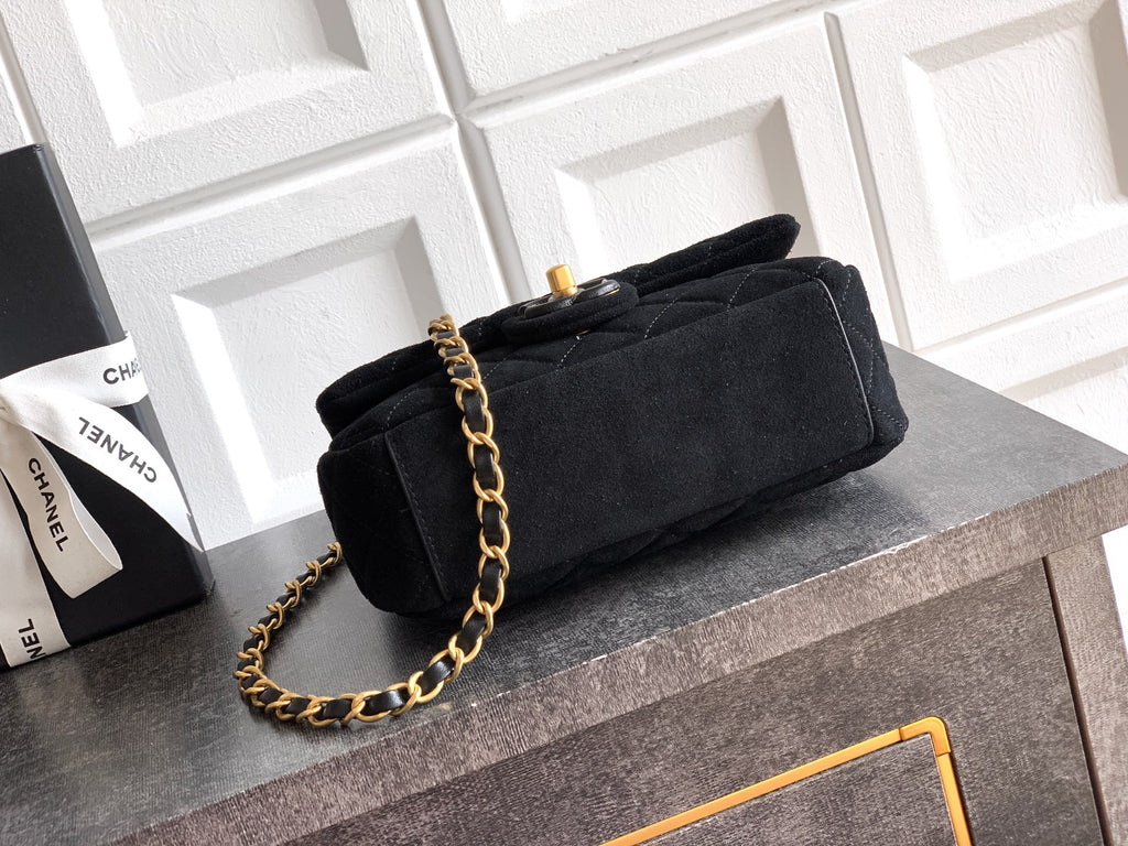 Chanel 26C Classic Flap Bag Black Suede with Matte Gold Hardware (Small 20cm)