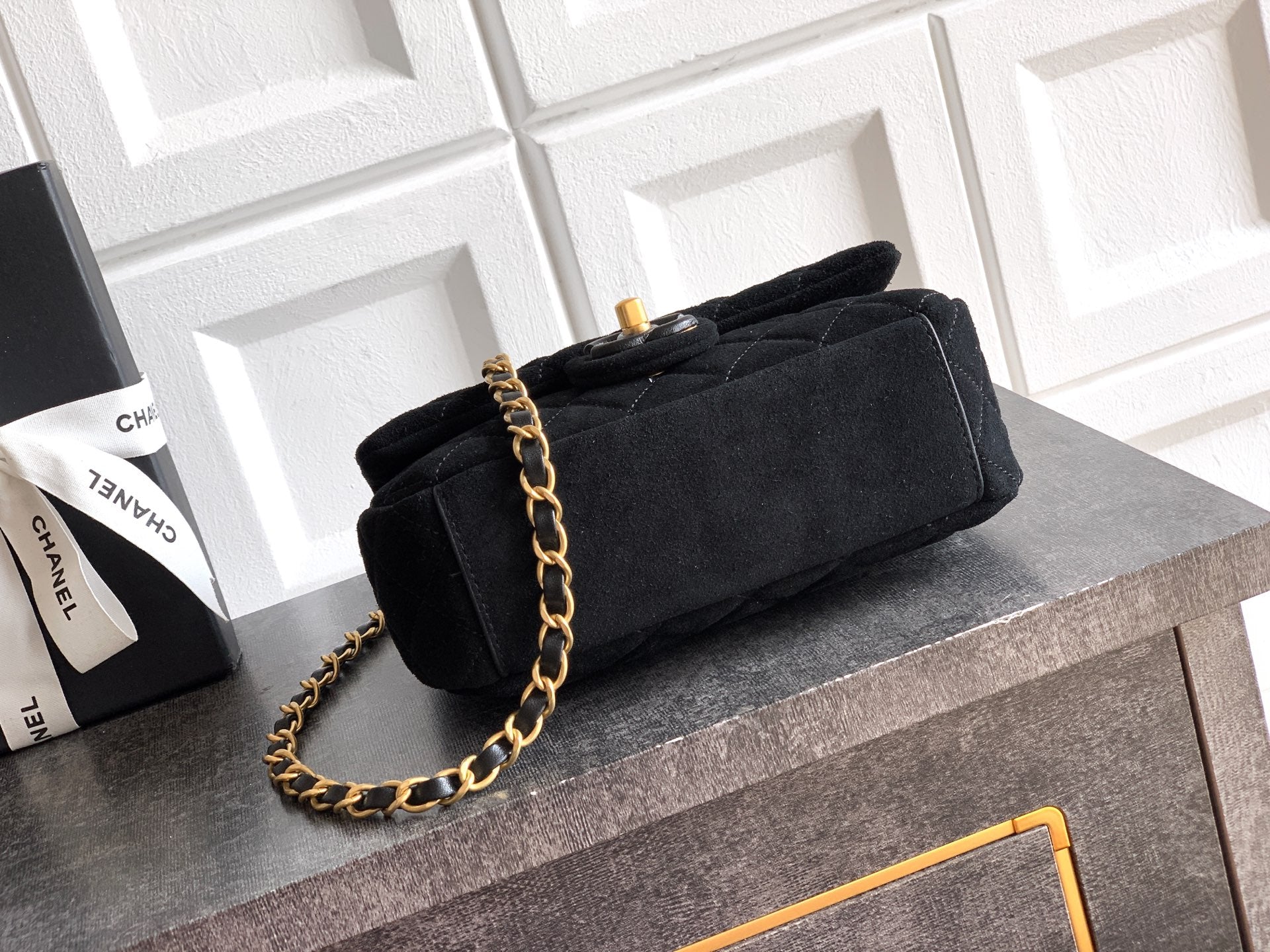 Chanel 26C Classic Flap Bag Black Suede with Matte Gold Hardware (Small 20cm)