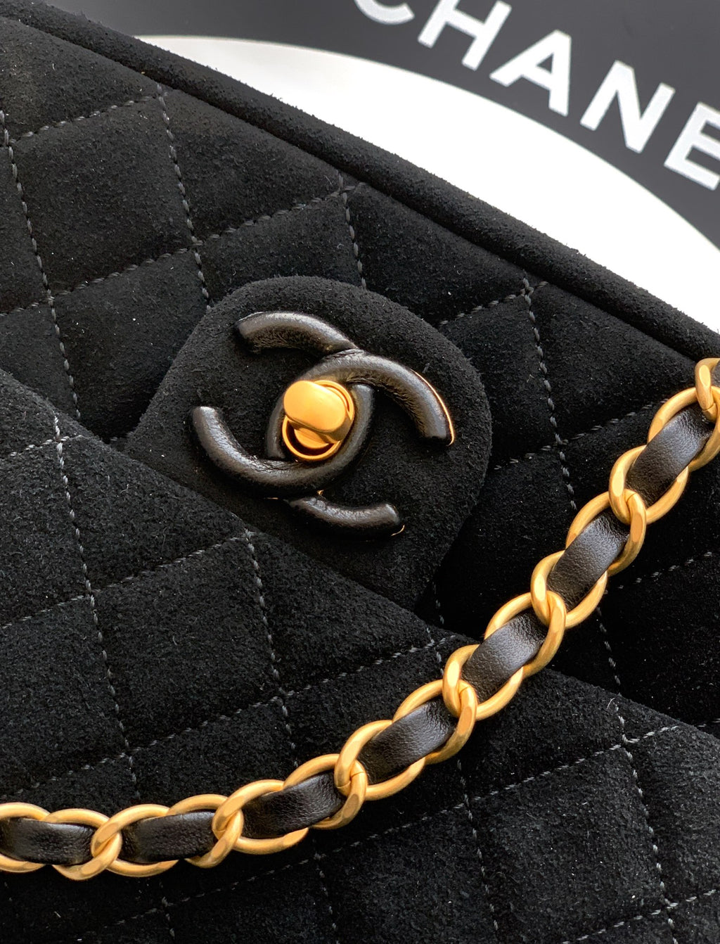 Chanel 26C Classic Flap Bag Black Suede with Matte Gold Hardware (Small 20cm)