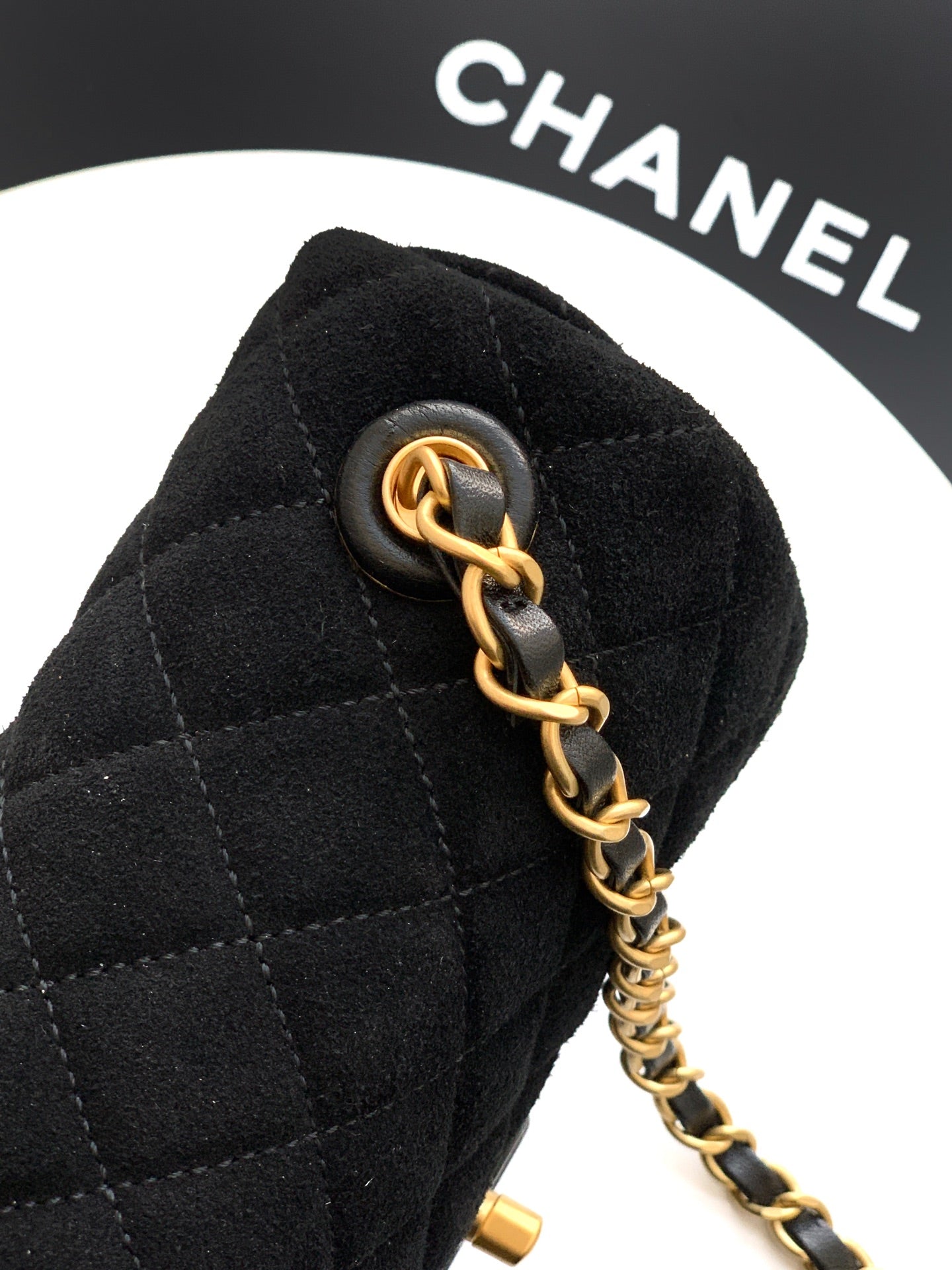 Chanel 26C Classic Flap Bag Black Suede with Matte Gold Hardware (Small 20cm)