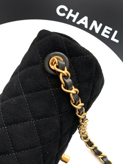 Chanel 26C Classic Flap Bag Black Suede with Matte Gold Hardware (Small 20cm)