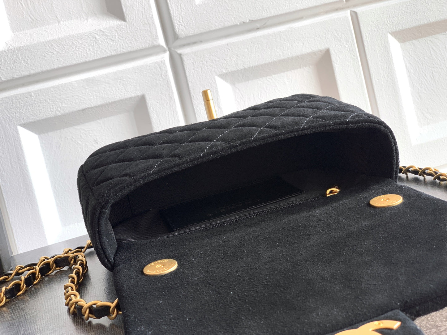 Chanel 26C Classic Flap Bag Black Suede with Matte Gold Hardware (Small 20cm)