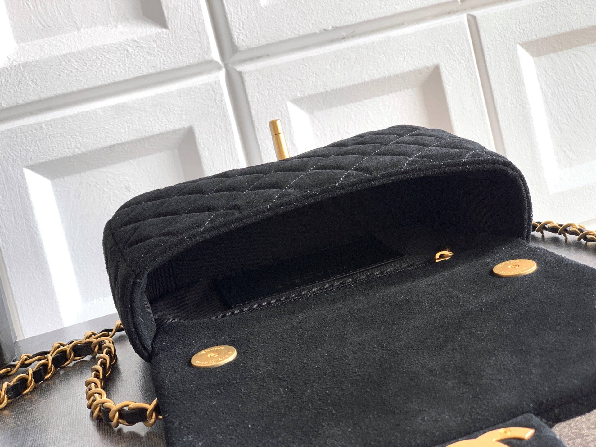 Chanel 26C Classic Flap Bag Black Suede with Matte Gold Hardware (Small 20cm)