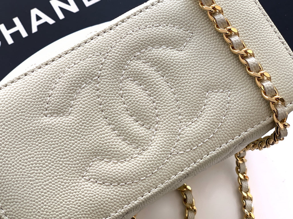 Chanel 26C Cruise Vanity Case with Chain - Quilted Light Grey Leather Bag (9.5 x 17 x 8 cm)