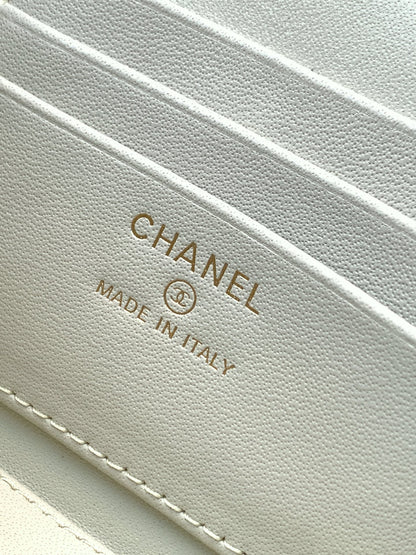 Chanel 26C Cruise Vanity Case with Chain - Quilted Light Grey Leather Bag (9.5 x 17 x 8 cm)