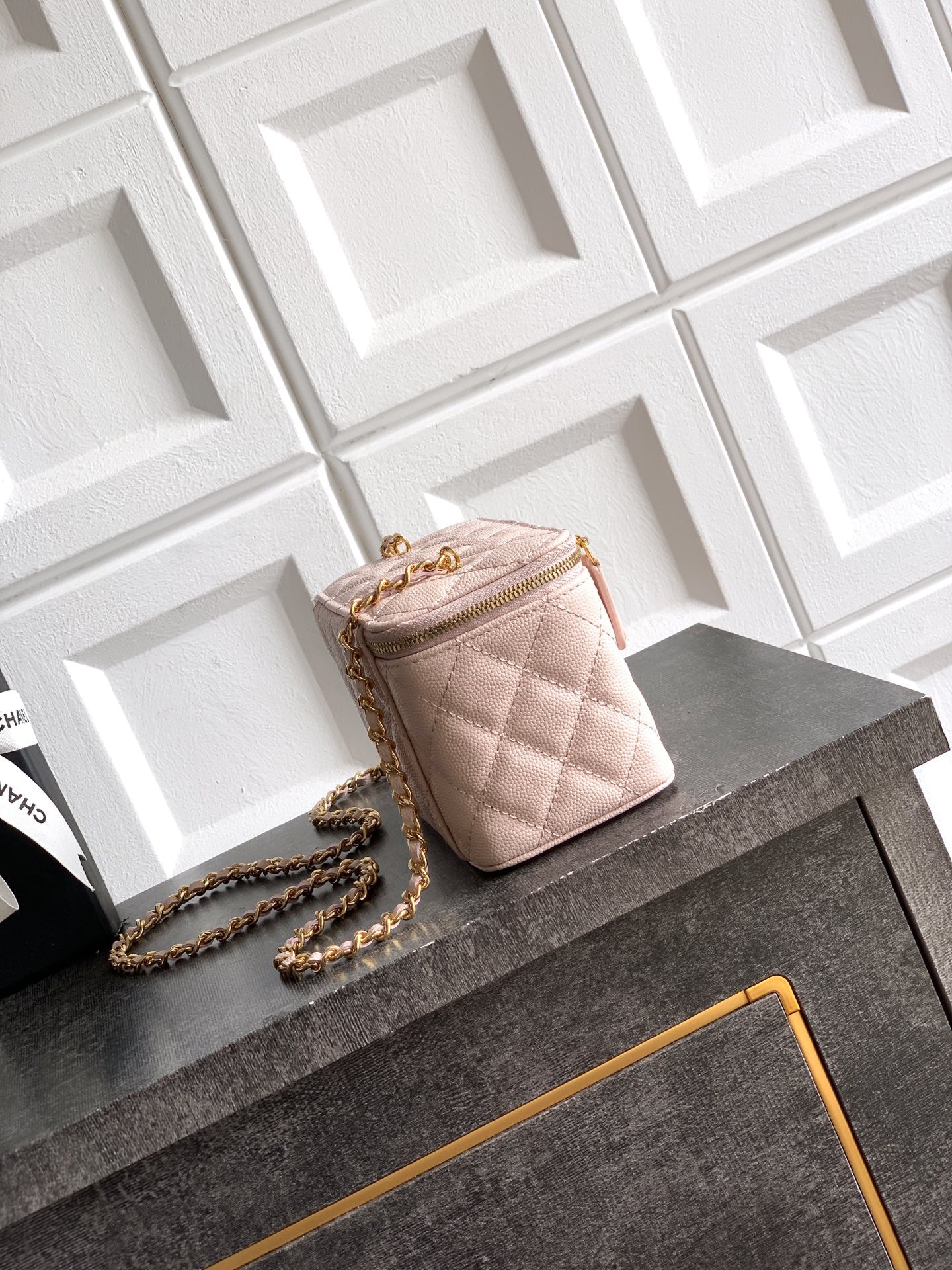 Chanel 26C Cruise Vanity Case with Chain - Quilted Pink Leather Bag (9.5 x 17 x 8 cm)
