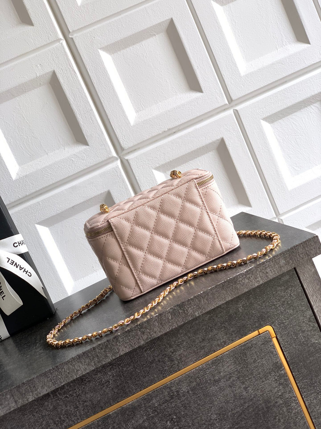 Chanel 26C Cruise Vanity Case with Chain - Quilted Pink Leather Bag (9.5 x 17 x 8 cm)