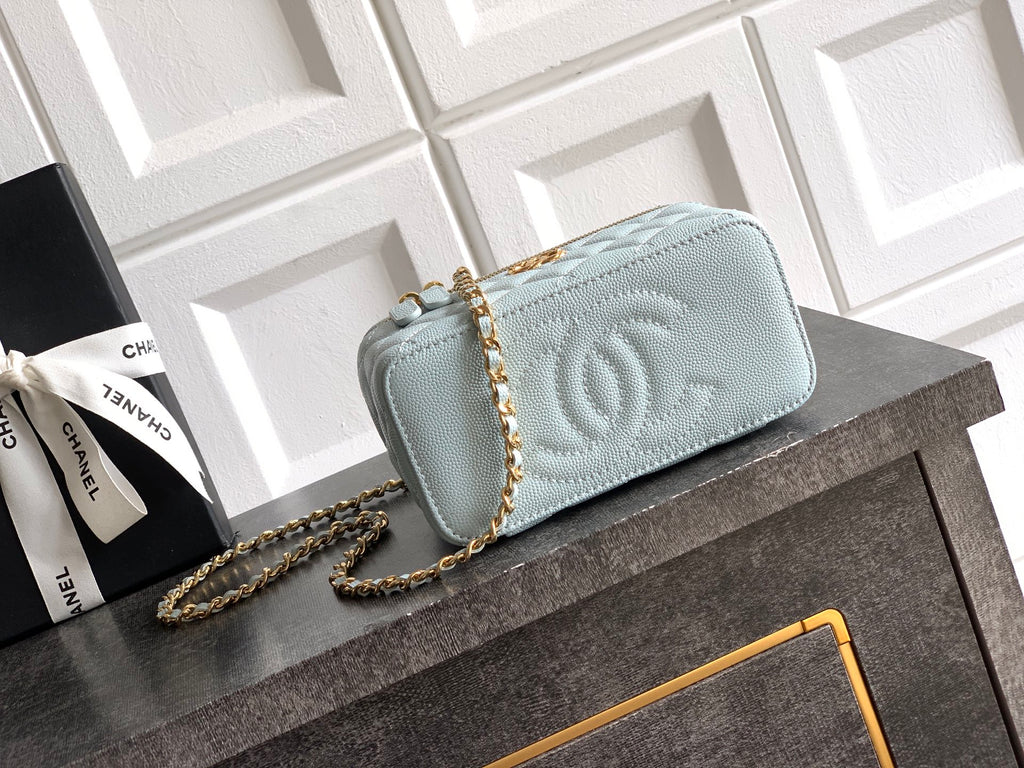 Chanel 26C Cruise Vanity Case with Chain - Quilted Baby Blue Leather Bag (9.5 x 17 x 8 cm)