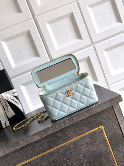 Chanel 26C Cruise Vanity Case with Chain - Quilted Baby Blue Leather Bag (9.5 x 17 x 8 cm)