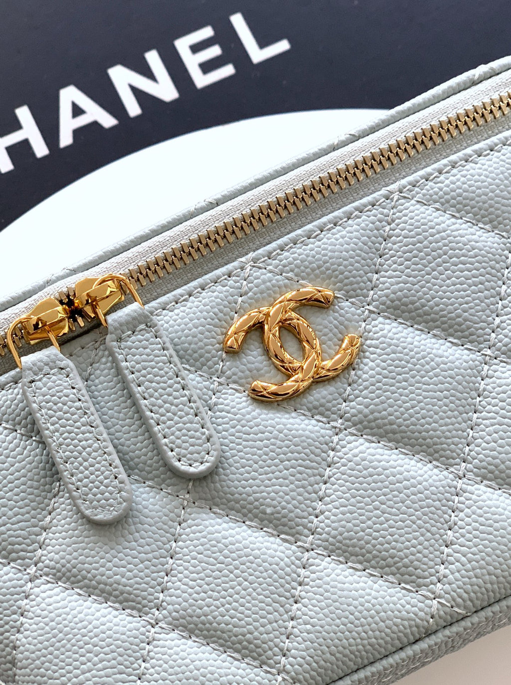 Chanel 26C Cruise Vanity Case with Chain - Quilted Baby Blue Leather Bag (9.5 x 17 x 8 cm)