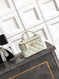 Chanel 26C Cruise Vanity Case - Light Grey Quilted Leather with Pearl Handle & Diamond-Inlaid Logo (9.5 x 17 x 8 cm)