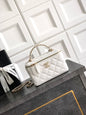 Chanel 26C Cruise Vanity Case - Creamy White Quilted Leather with Pearl Handle & Diamond-Inlaid Logo (9.5 x 17 x 8 cm)
