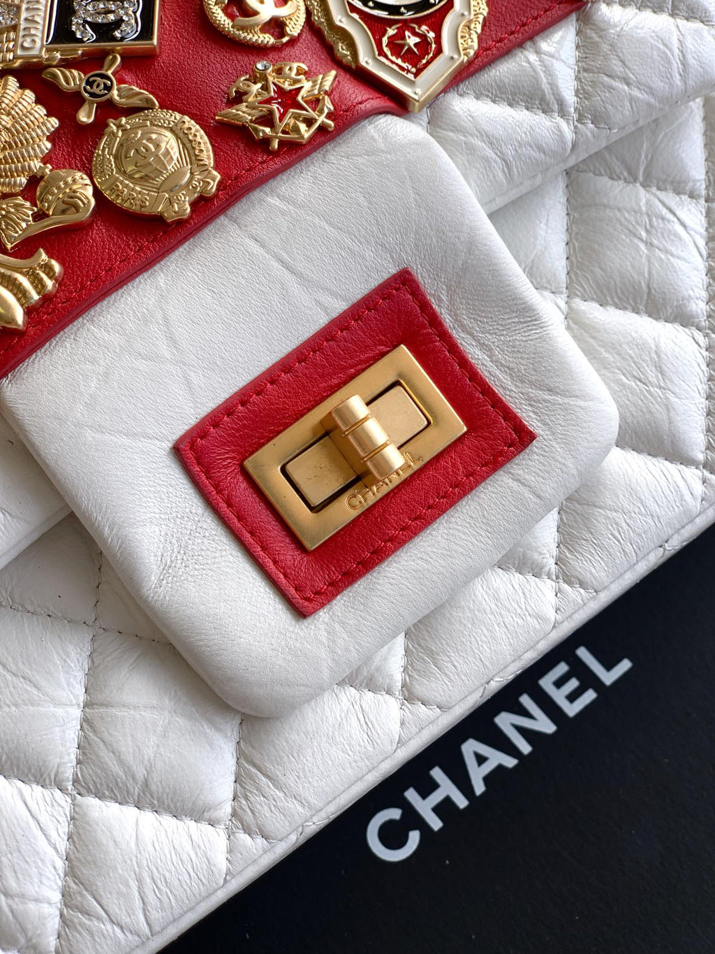 Chanel Limited Edition Moscow Emblem Flap Bag - White & Red with Vintage Russian Pins (25.5 cm)
