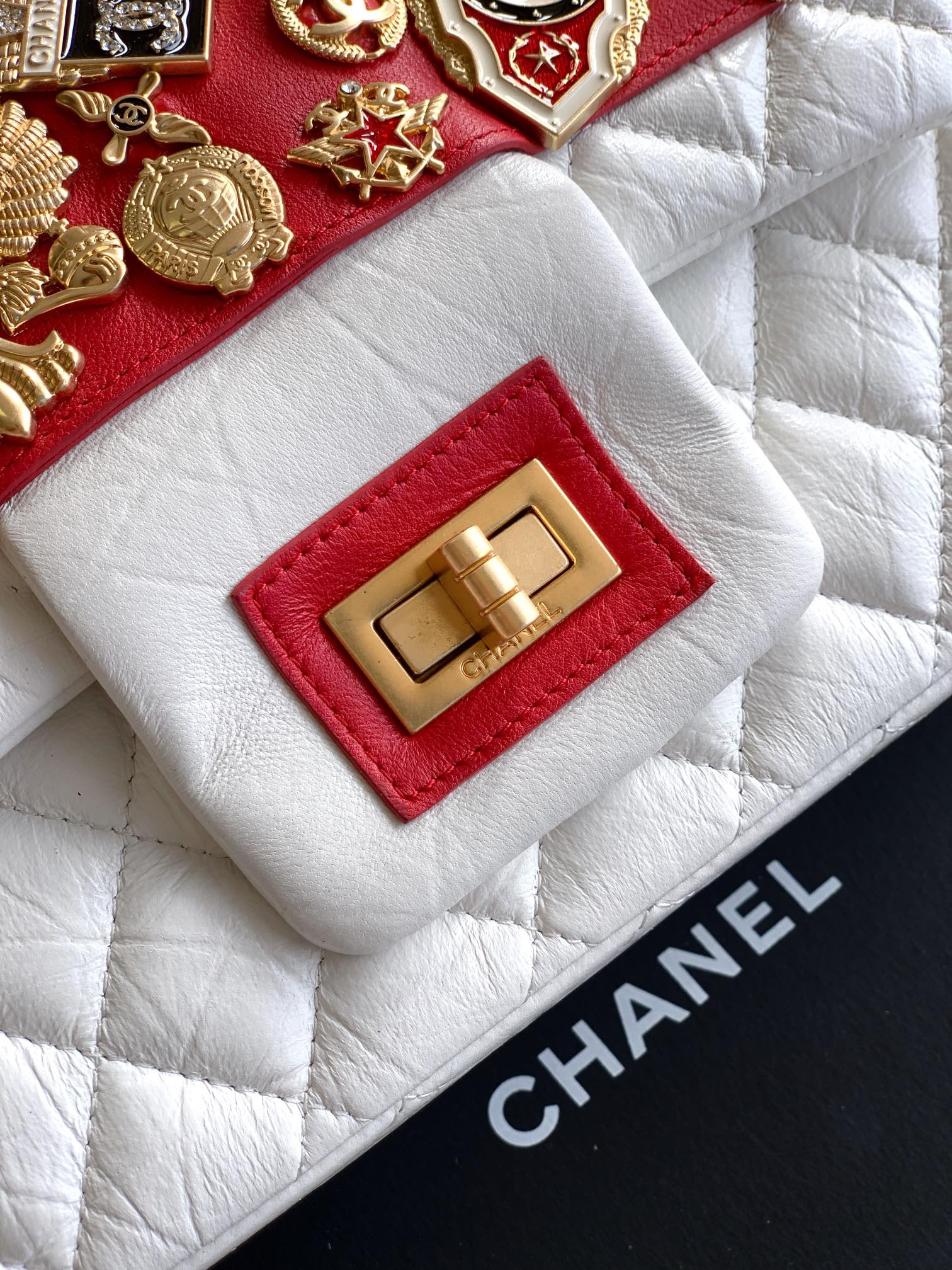 Chanel Limited Edition Moscow Emblem Flap Bag - White & Red with Vintage Russian Pins (25.5 cm)