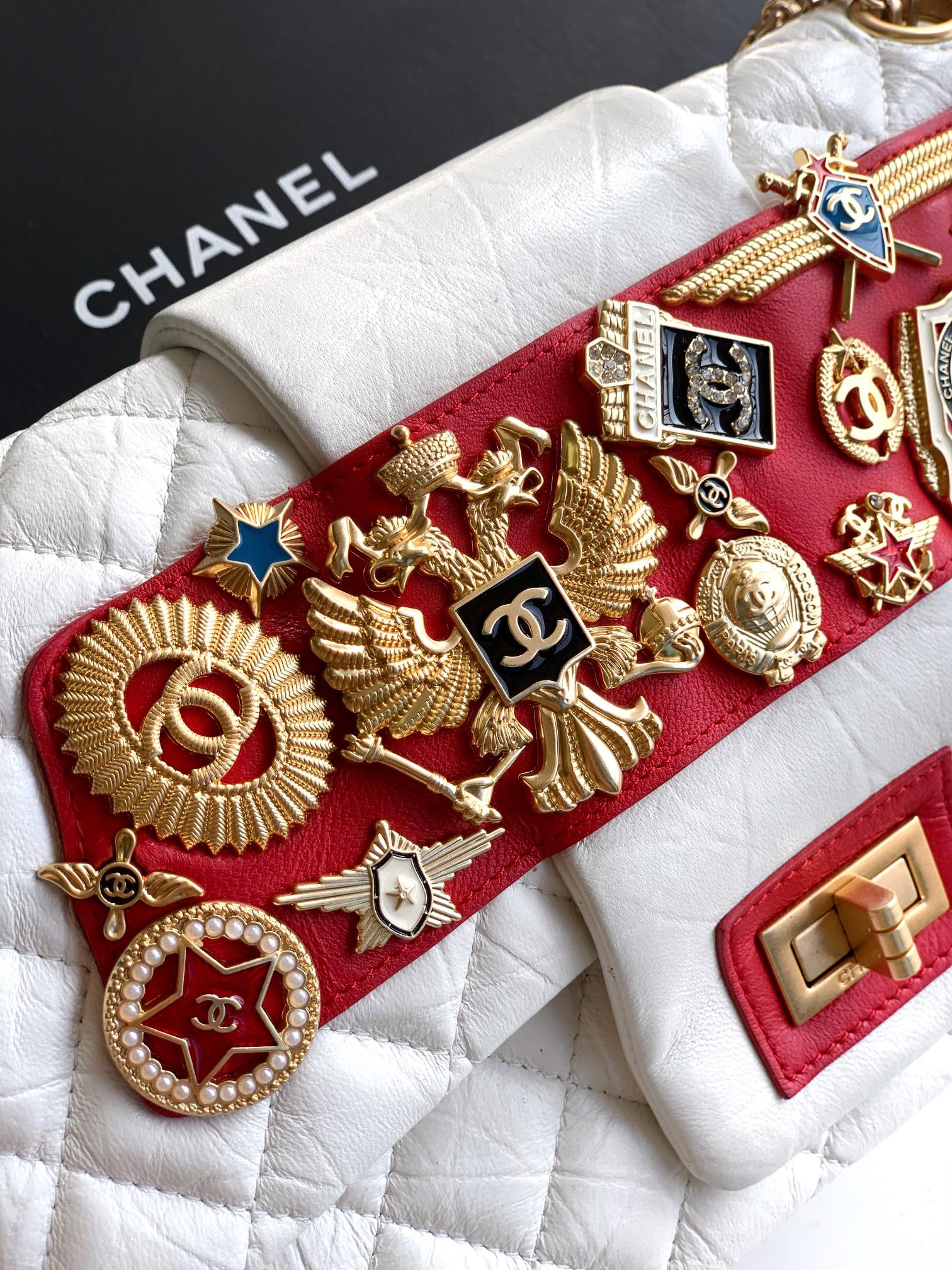 Chanel Limited Edition Moscow Emblem Flap Bag - White & Red with Vintage Russian Pins (25.5 cm)