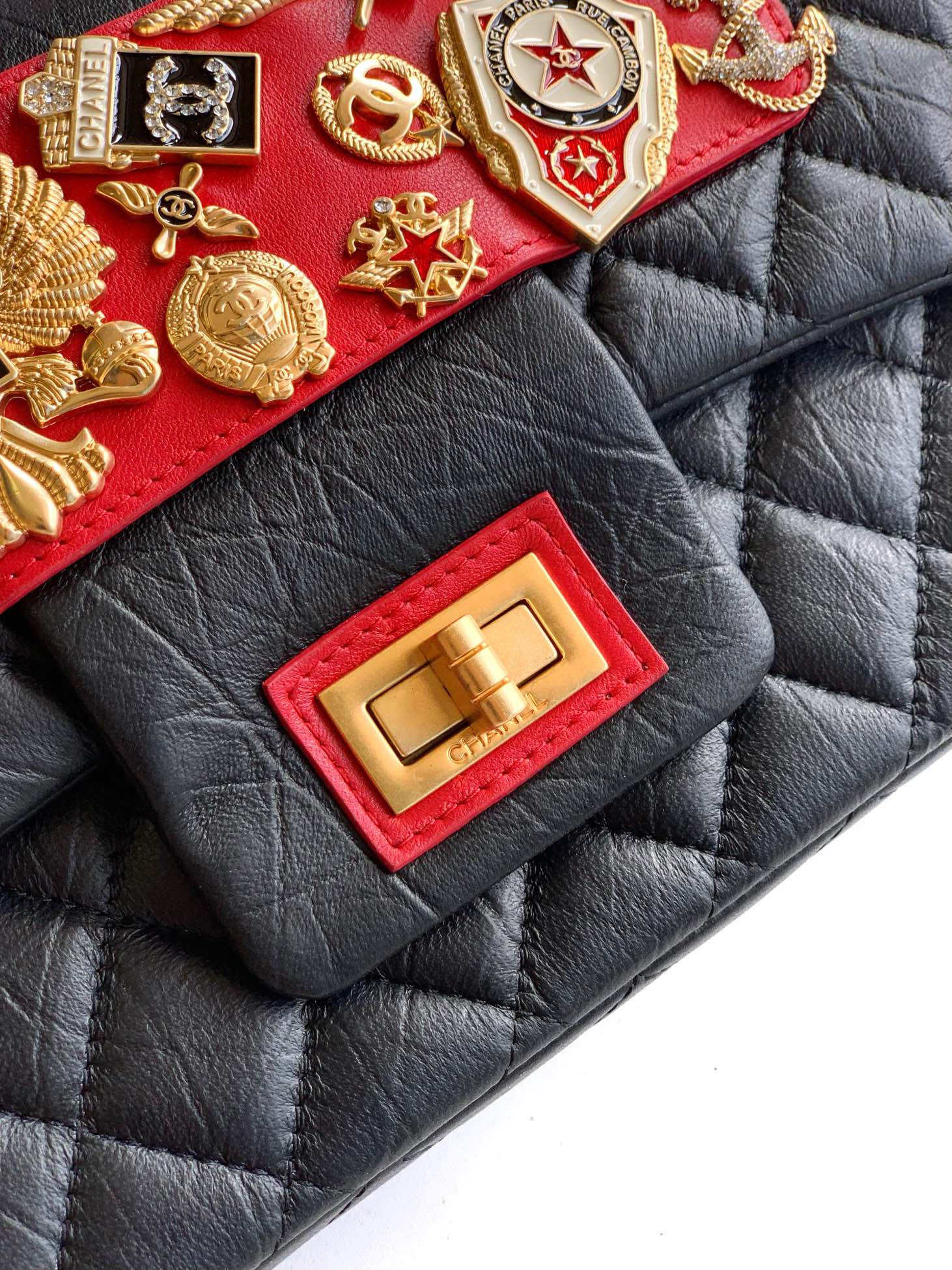Chanel Limited Edition Moscow Emblem Flap Bag - Black & Red with Vintage Russian Pins (25.5 cm)