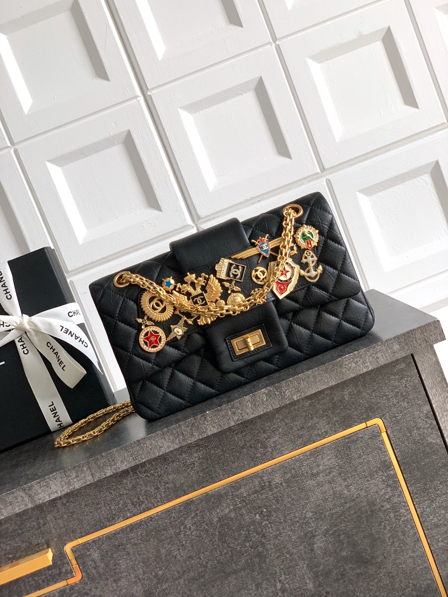 Chanel Limited Edition Moscow Emblem Flap Bag - Black with Vintage Russian Pins (25.5 cm)