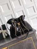 Chanel Oversized Tote Bag - Vintage Style Black Oiled Leather with Gold-Tone Chain Details (32 x 26 x 8.5 cm)