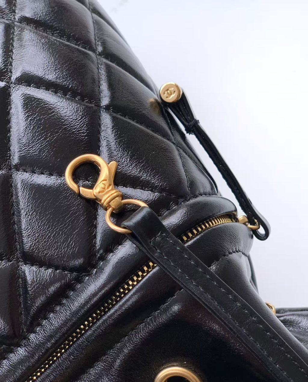 Chanel Oversized Tote Bag - Vintage Style Black Oiled Leather with Gold-Tone Chain Details (32 x 26 x 8.5 cm)