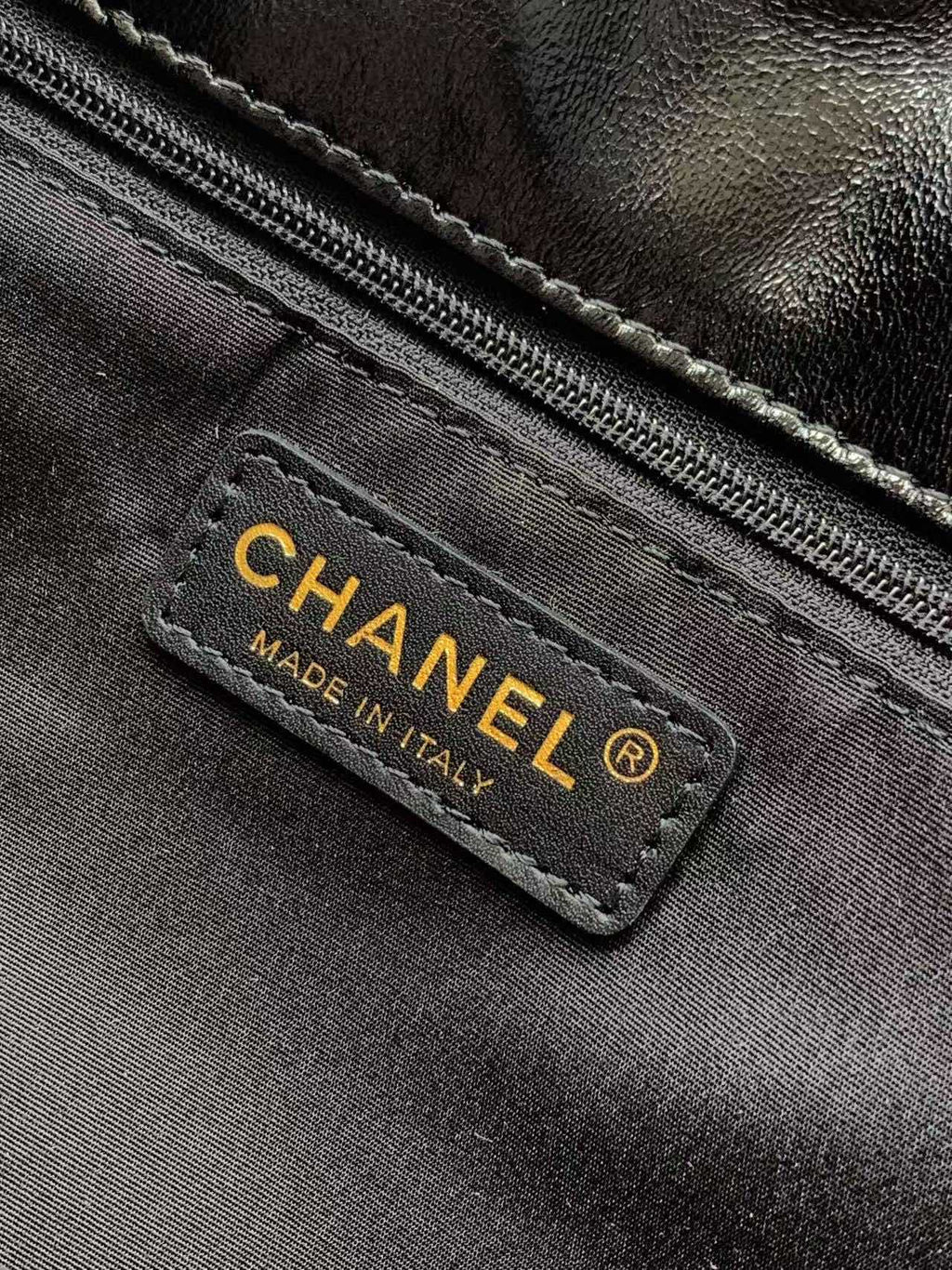 Chanel Oversized Tote Bag - Vintage Style Black Oiled Leather with Gold-Tone Chain Details (32 x 26 x 8.5 cm)
