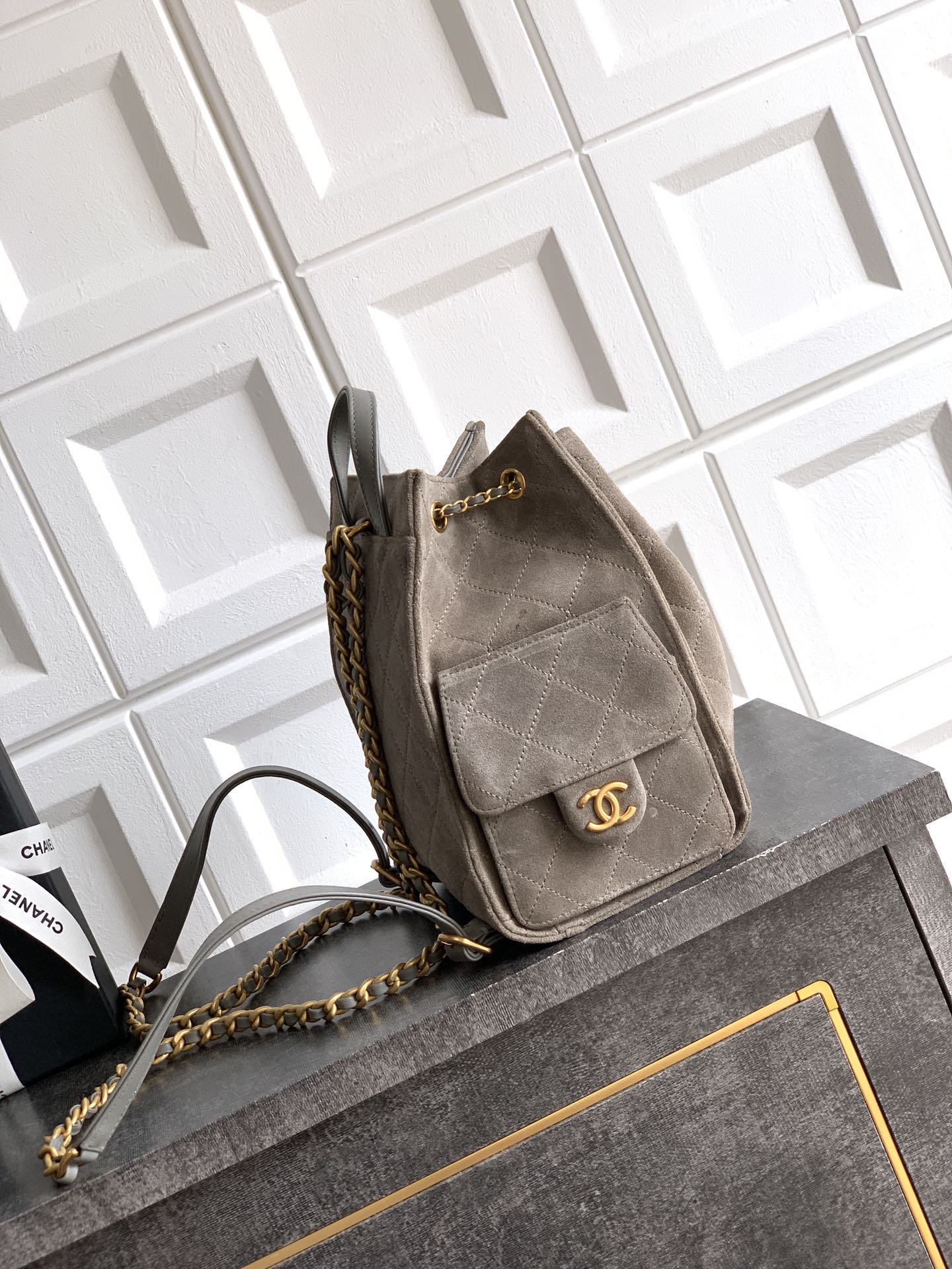 Chanel 25B Backpack - Brown Suede Leather with Signature Chain Details & Magnetic Closure (23 x 23 x 14 cm)