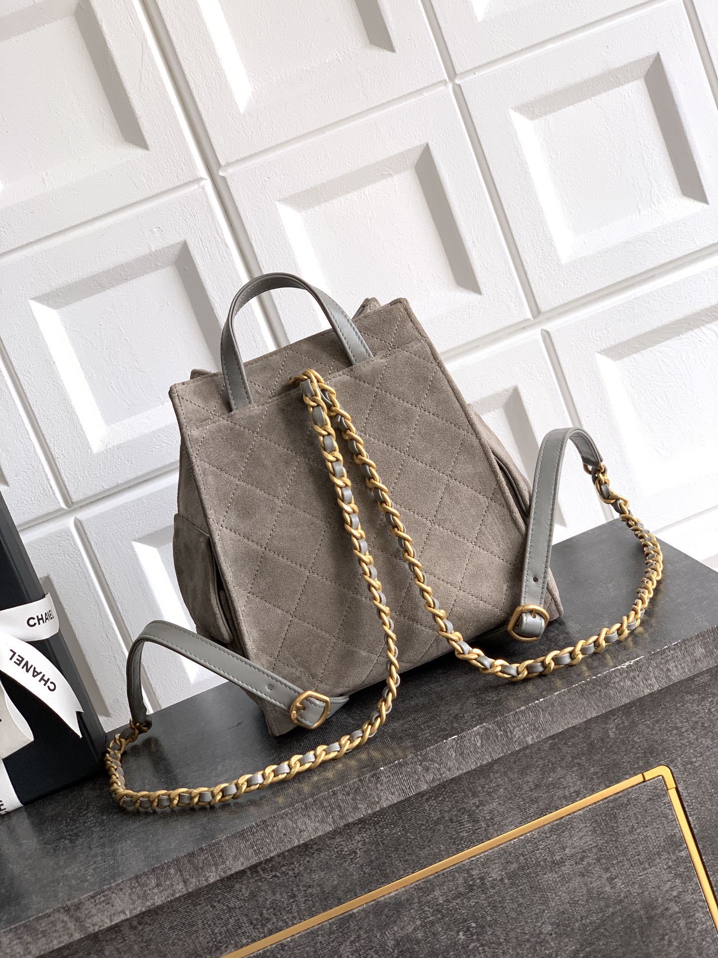 Chanel 25B Backpack - Brown Suede Leather with Signature Chain Details & Magnetic Closure (23 x 23 x 14 cm)