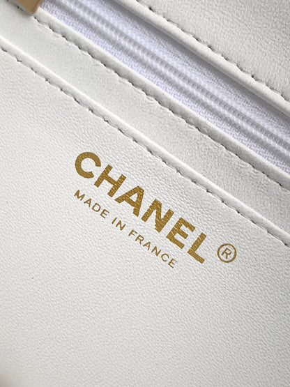 Chanel 25K Cruise Collection Classic Flap Bag - 20cm White/Gold Tweed with Sequin Embellishments