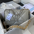 Chanel 19 Flap Bag - Large 30cm Grey Leather with Mixed-Metal Chain (AS1161)