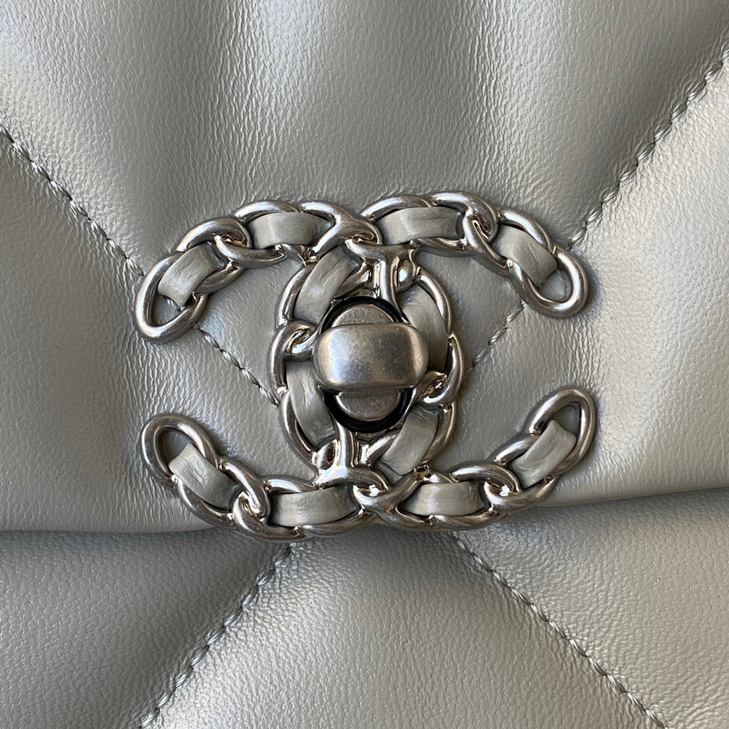 Chanel 19 Flap Bag - Large 30cm Grey Leather with Mixed-Metal Chain (AS1161)