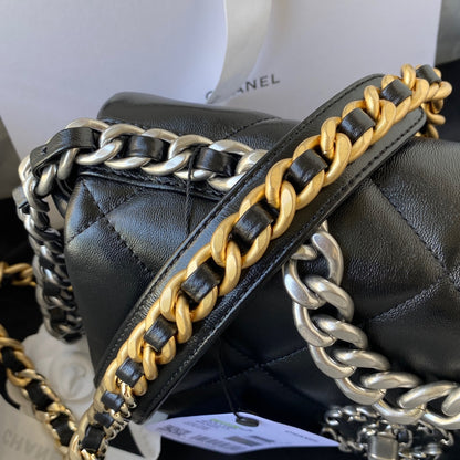 Chanel 19 Flap Bag - 26cm Black Leather with Signature Mixed-Metal Chain (AS1160)