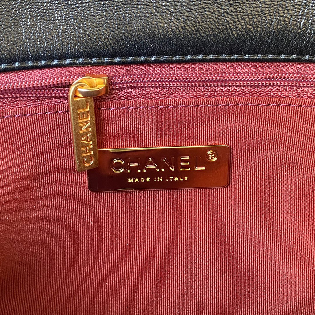 Chanel 19 Flap Bag - 26cm Black Leather with Signature Mixed-Metal Chain (AS1160)