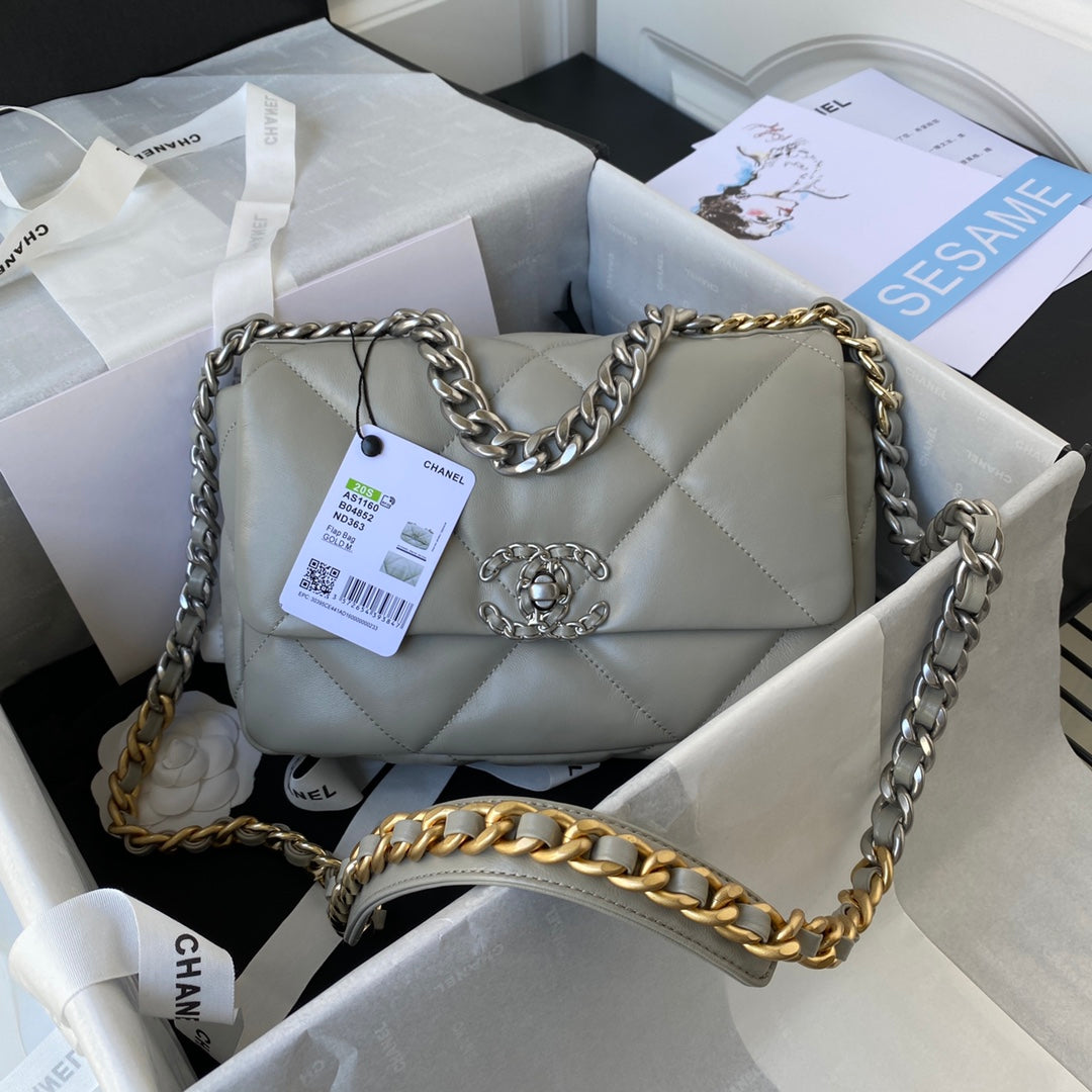 Chanel 19 Flap Bag — Light Grey Goat Skin