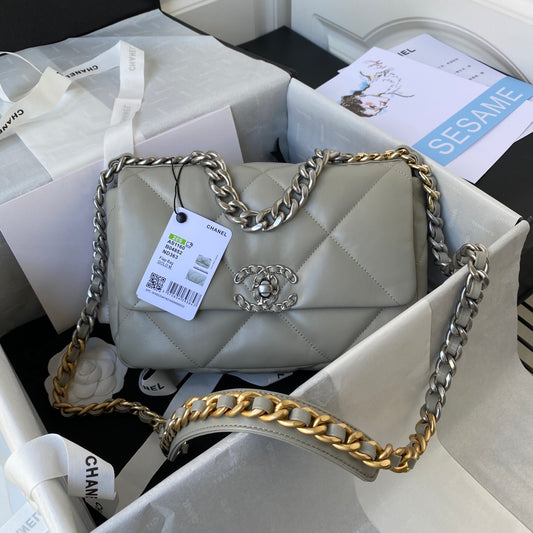 Chanel 19 Flap Bag — Light Grey Goat Skin