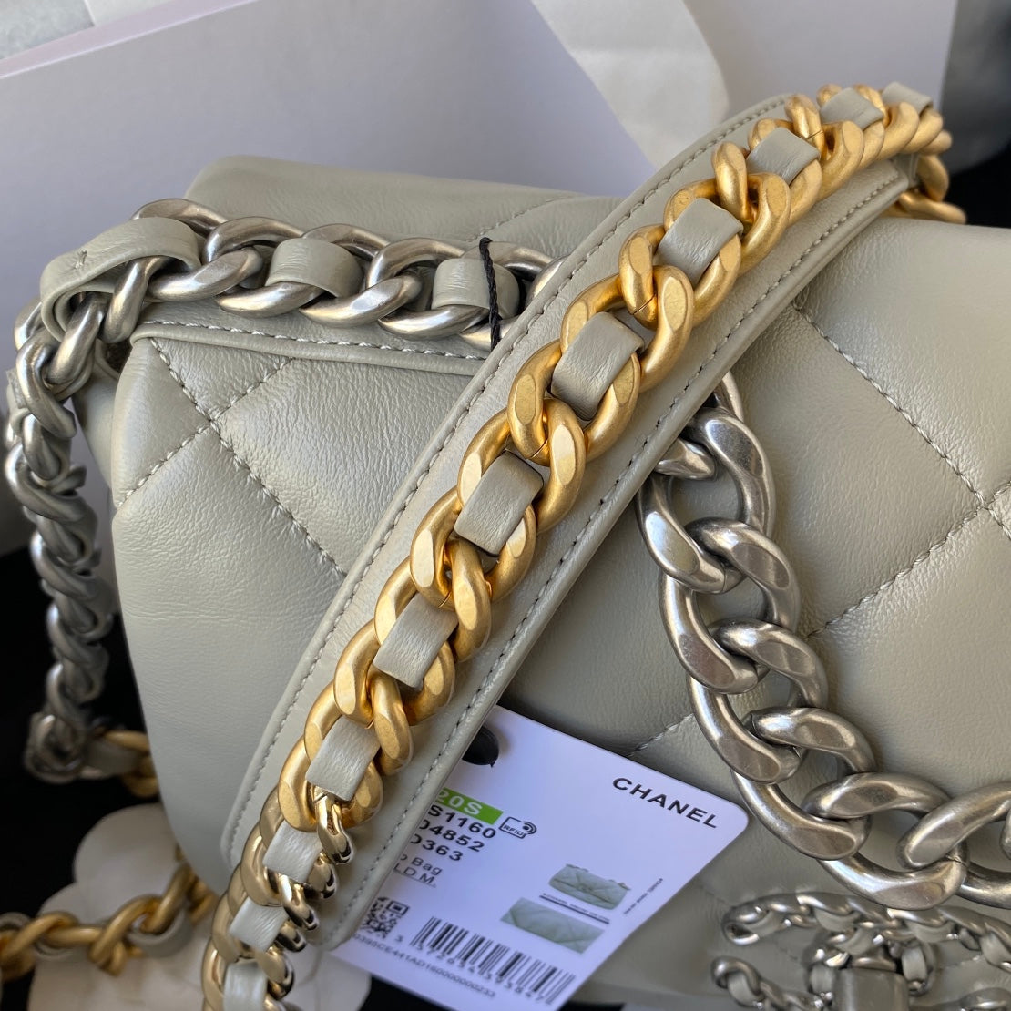 Chanel 19 Flap Bag — Light Grey Goat Skin