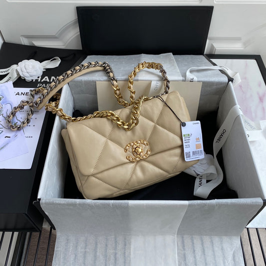 Chanel 19 Flap Bag 26 Beige Gold Hardware