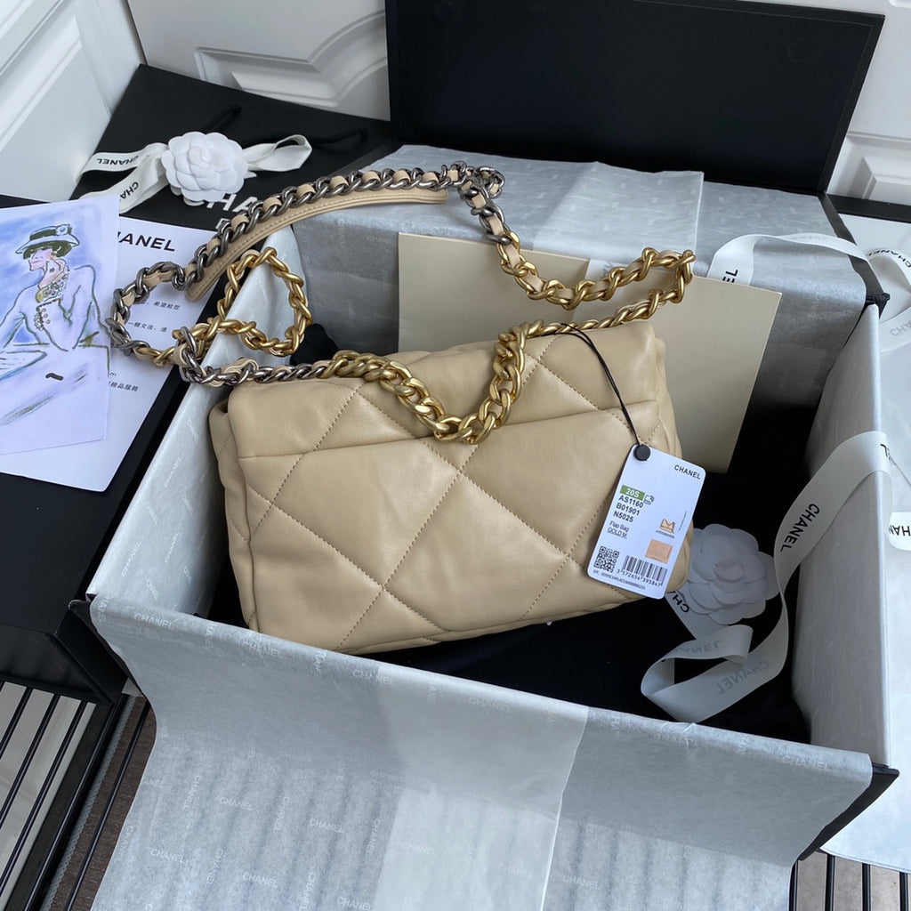 Chanel 19 Flap Bag 26 Beige Gold Hardware