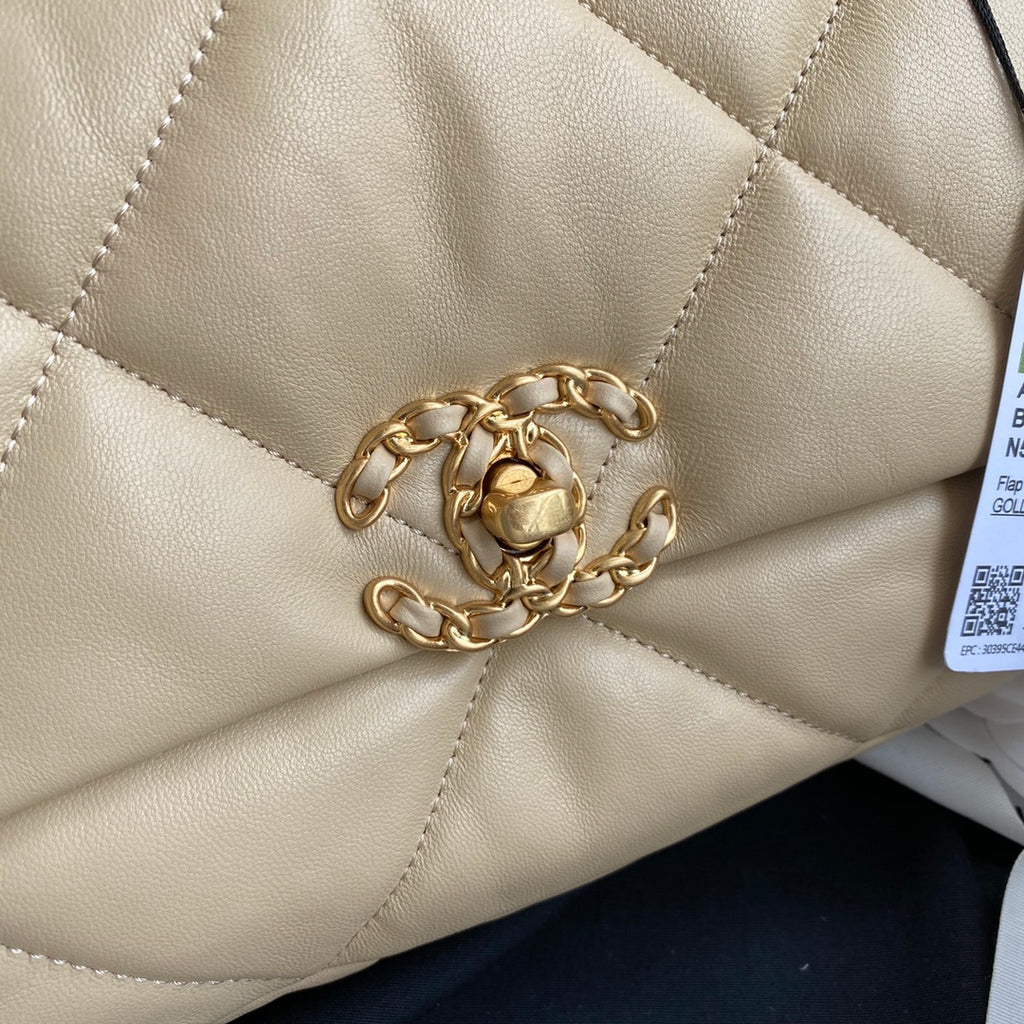 Chanel 19 Flap Bag 26 Beige Gold Hardware