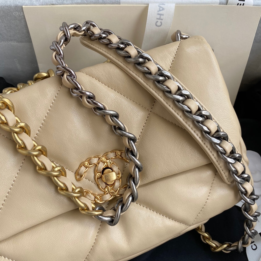 Chanel 19 Flap Bag 26 Beige Gold Hardware