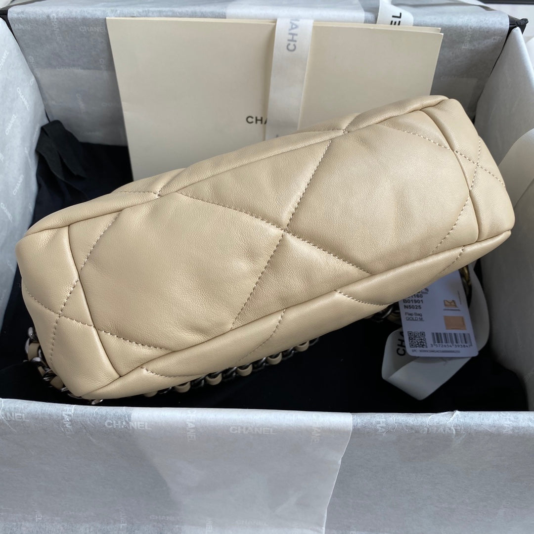 Chanel 19 Flap Bag 26 Beige Gold Hardware