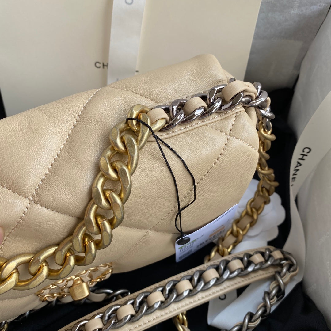 Chanel 19 Flap Bag 26 Beige Gold Hardware