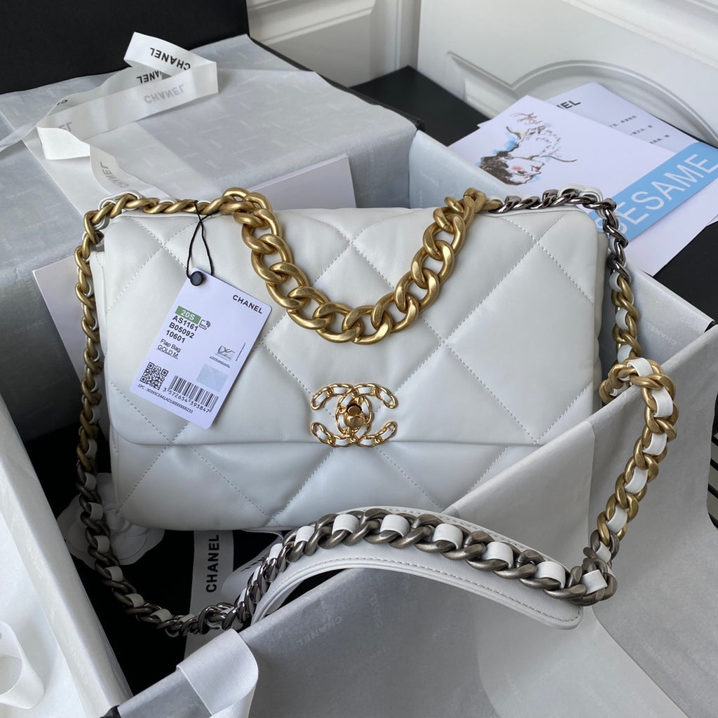 Chanel 19 Flap Bag 30 White Mixed Hardware