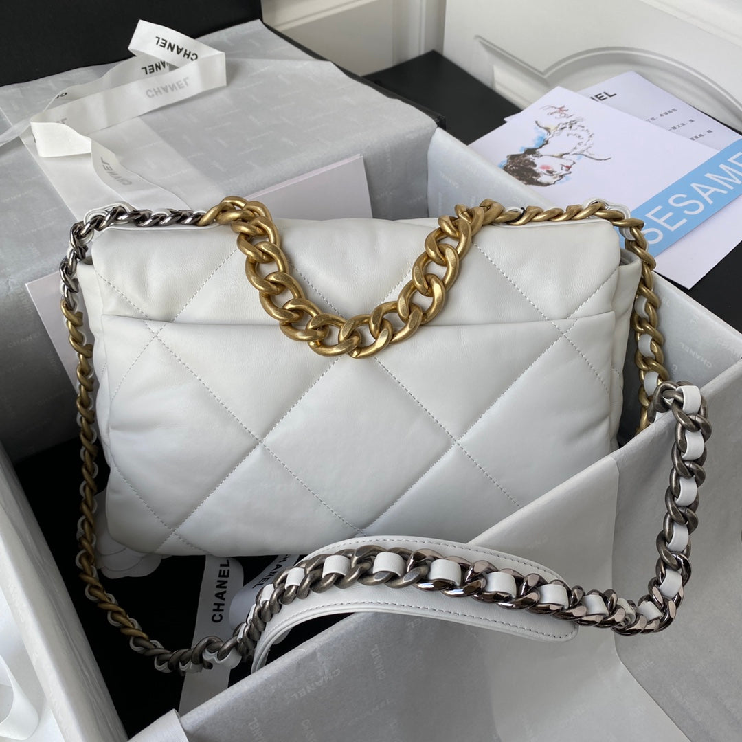 Chanel 19 Flap Bag 30 White Mixed Hardware
