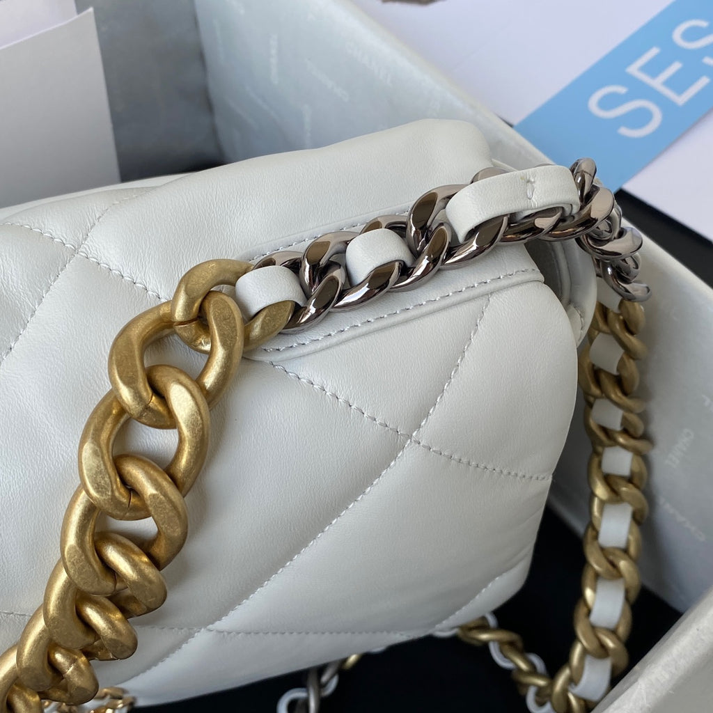 Chanel 19 Flap Bag 30 White Mixed Hardware