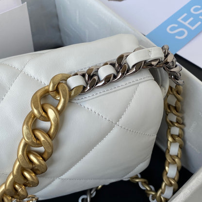 Chanel 19 Flap Bag 30 White Mixed Hardware