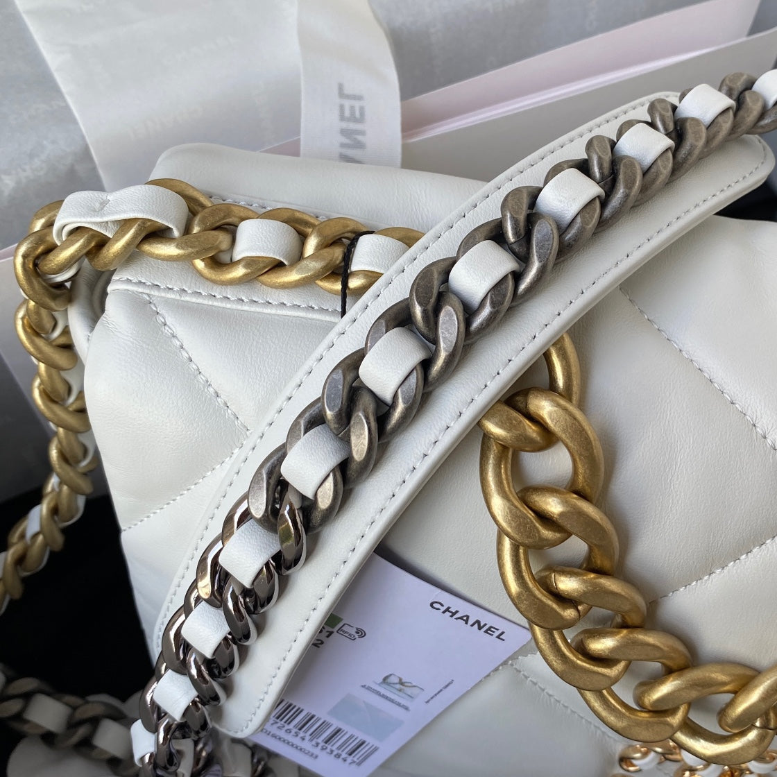 Chanel 19 Flap Bag 30 White Mixed Hardware