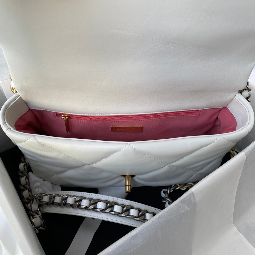 Chanel 19 Flap Bag 30 White Mixed Hardware