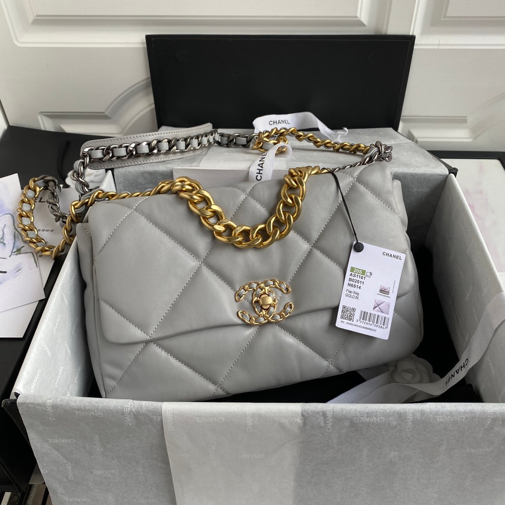 Chanel 19 Flap Bag 30 Light Grey Mixed Hardware